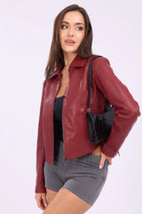 Red Faux Leather Jacket Long Sleeve
