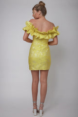 Memoire Off-Shoulder Jacquard Mini Dress Yellow