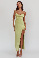 Winter Moon Strapless Lace Trim Midi Dress Sage