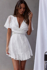Unconditional Wrap Bust Dress Embroidered White