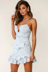 James Tiered Frill Mini Dress Lace Grey