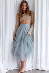 Jasmine Organza Mesh Elasticated Waist Midi Skirt Sage