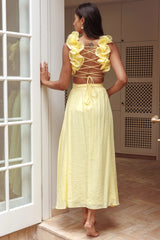 Madara Laced Back Ruffle Dress Yellow