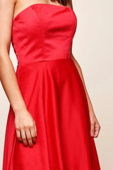 Mia Strapless A-Line Midi Dress Red