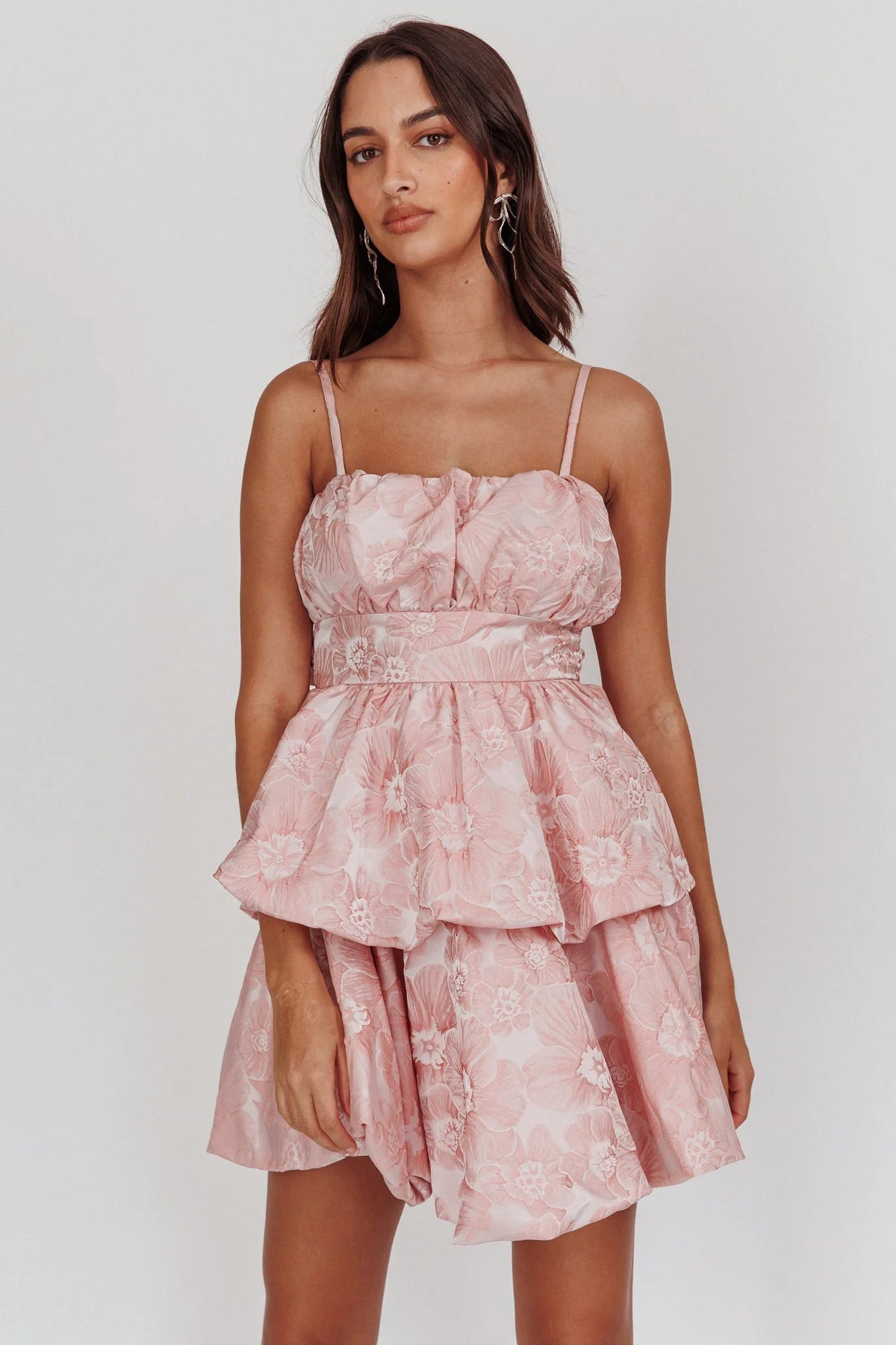 Zilara Bubble Hem Bow Dress Jacquard Pink