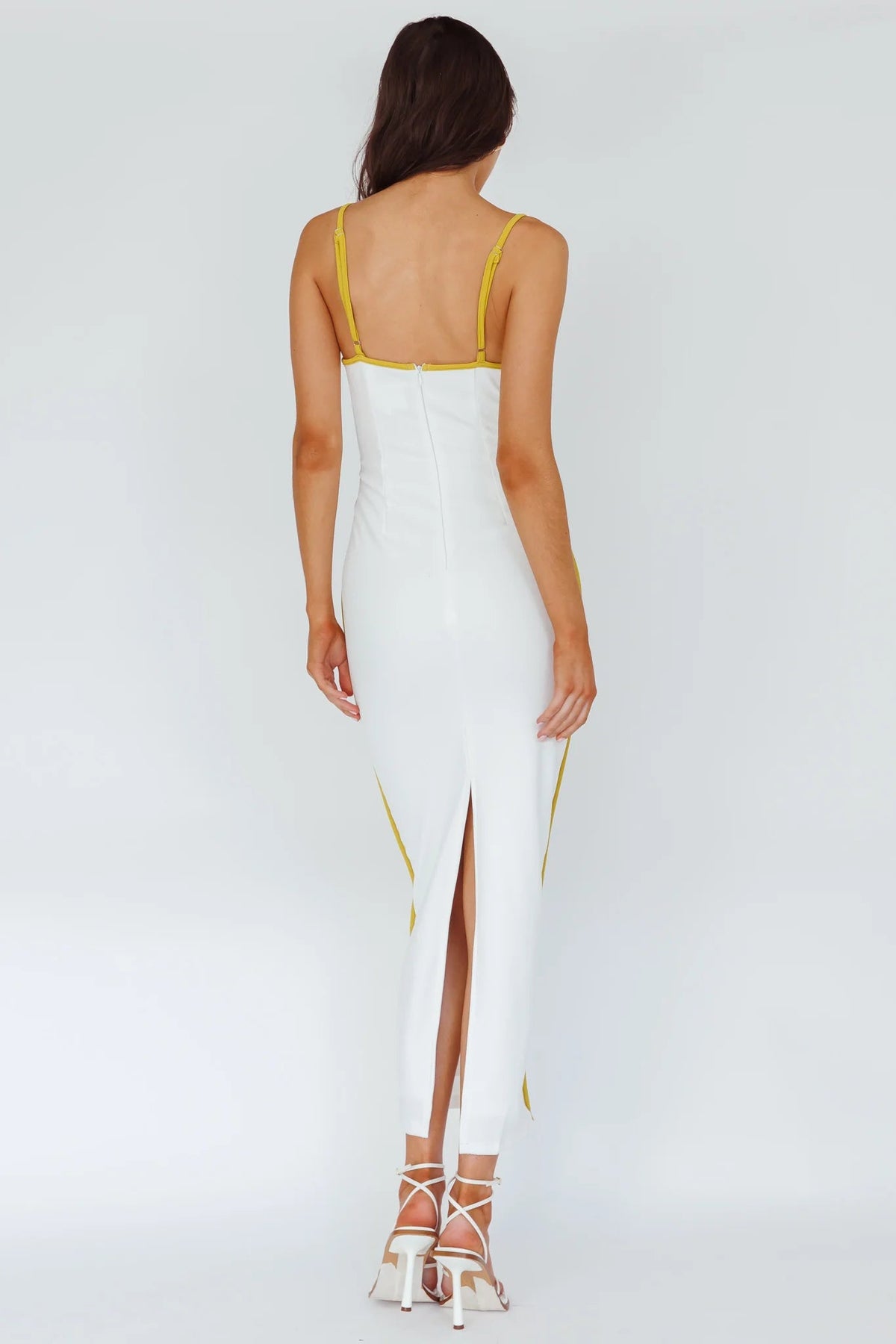 Sunny Coast Piping Trim Maxi Dress White/Yellow