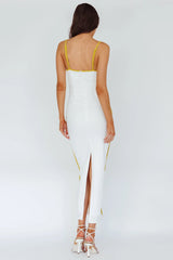 Sunny Coast Piping Trim Maxi Dress White/Yellow