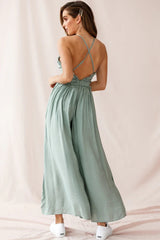 Laney Wide Leg Ruffle Detail Jumpsuit Olive