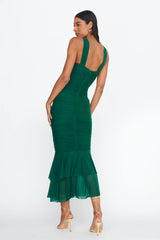 Nadia Ruched Fishtail Maxi Dress Green