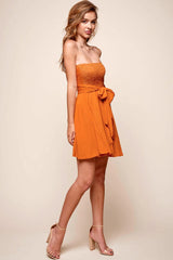 Liberty Strapless Babydoll Dress Mustard