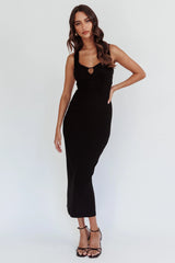 Jennine Lace-Up Back Midi Dress Black