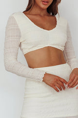 Taree Long Sleeve Shirred Crop Top Milk