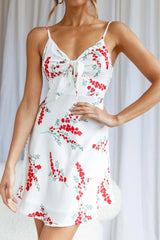 Starry Night Satin Bust-Tie Mini Dress Floral Print White