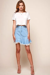 Mitzi Raw Hem Mini Skirt Blue