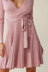 Marlena Long Sleeve Pleated Skirt Knit Dress Blush