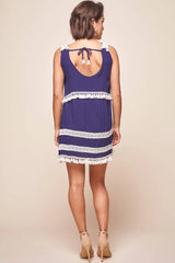 Leticia Sleeveless Frilly Trim Dress Navy