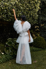 Star Power Tulle Train Mini Dress White