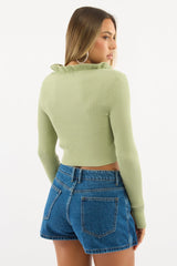 Green Ruffle Cardigan Long Sleeve