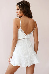 Lullaby Circle Lace Trim Fluted Hem Dress White