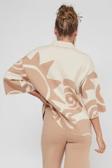Nalani Button Up Knit Shirt Sand Wood