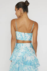 Veda Pleat Crop Top Floral Blue