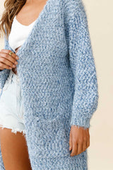 Take It Easy Long Sleeve Chunky Knit Duster Cardigan Blue