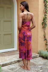 Well Versed Pleated Bust Front Split Dress Dark Rose