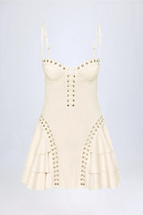 Lace-Up Tiered Corset Mini Dress in Ivory
