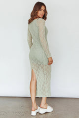 Happy Place Long Sleeve Crochet Midi Dress Sage