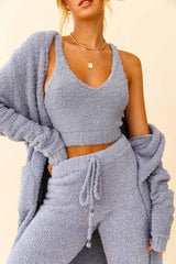 My Girl Fuzzy Knit Jogger Pants Steel Blue