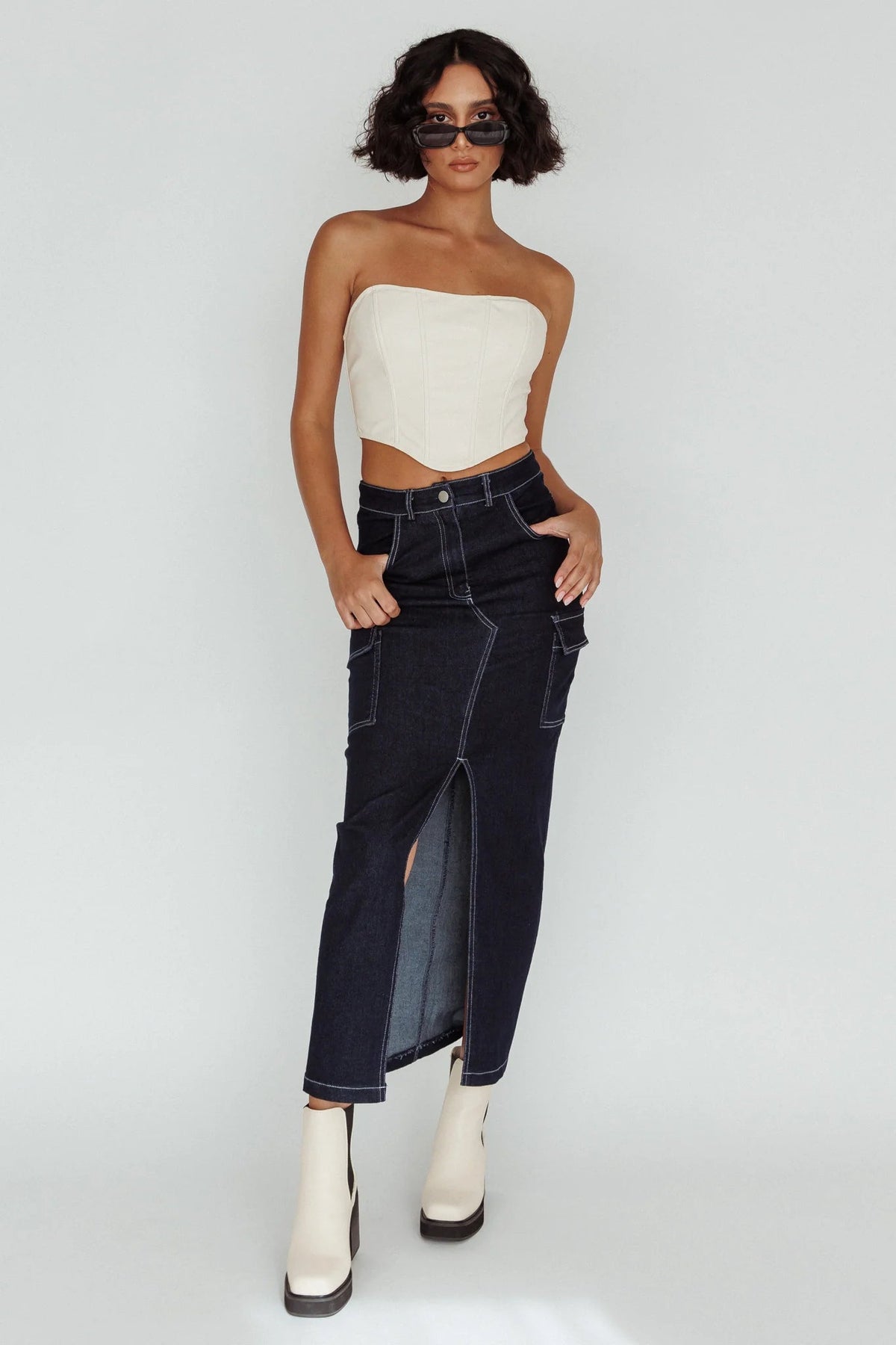 Mercury Retrograde Pocket Midi Skirt Indigo