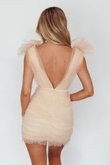 Ludivine Shoulder Accent Mesh Mini Dress Champagne