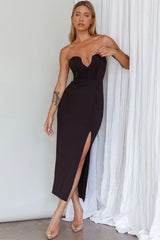 Mystic Diamante Neckline Midi Dress Black