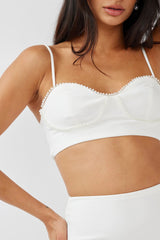 Next To You Pearl Trim Crop Top White