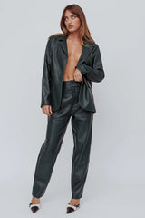 Left On Read Faux Leather Jacket Hunter Green