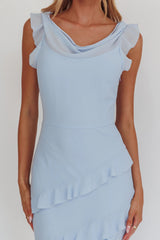 Sangria Cowl Neck Frill Maxi Dress Blue