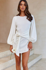 Rapt Waist Tie Knit Dress White