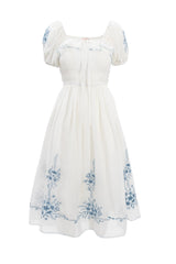 Mae Dress in White with Blue Floral