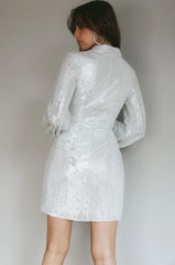 Ruma Faux Wrap Shirt Dress Sequin Silver