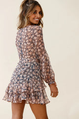 Kerry Layered Balloon Sleeve Dress Floral Print Navy