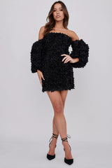 Vive La Rose Off-Shoulder Embellished Mini Dress Black