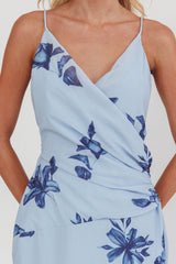 Lexxi Crossover Gathered Waist Maxi Dress Floral Blue