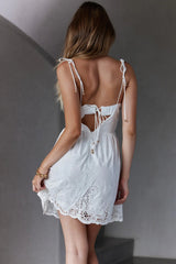 Lovers Lane Lace Trim Tied Strap Dress White