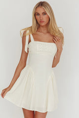 Morgana Tied Shoulder Applique Mini Dress White