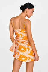 Sterling Gathered Waist Embroidery Mini Dress Orange