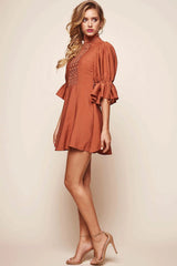Martha High Neck Babydoll Dress Rust
