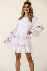 Miles Away Long Balloon Sleeve Trim Insert Dress Pink