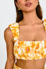 Suenito Gathered Crop Top Floral Orange