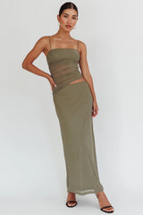 Lorely Ruched Bodice Maxi Dress Olive