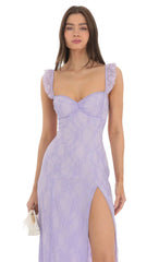 Lace Ruffle Sleeve Maxi Dress in Lavender